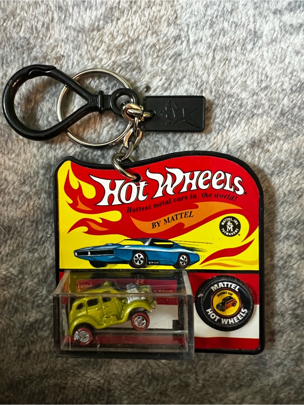 Hot Wheels Mattel Keychain with Lime Green Die-Cast Car 2000